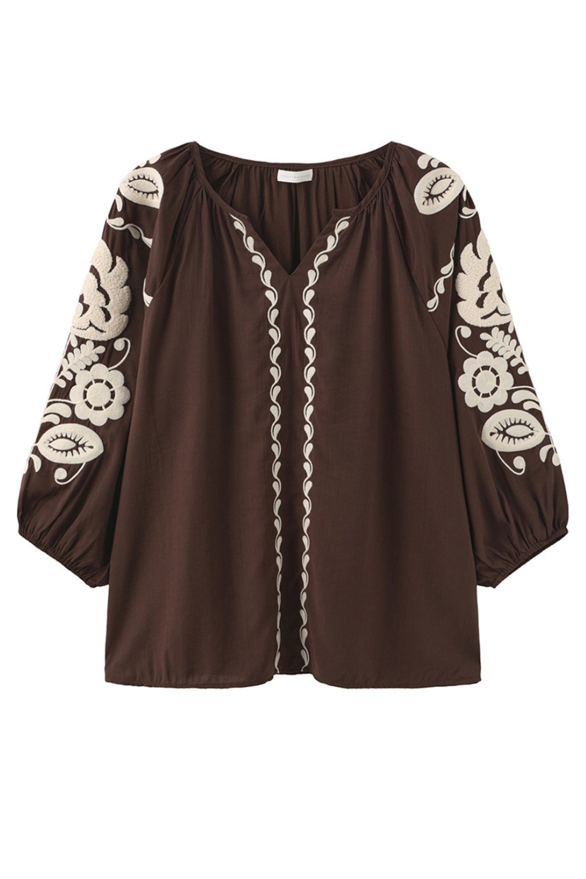 Allette - Boheme bluse med broderi og trekvartærmer