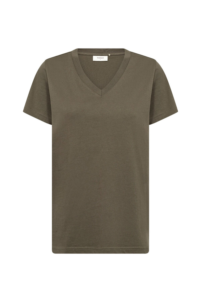 Kortærmet T-shirt i grøn grape leaf med V-hals og klassisk pasform.