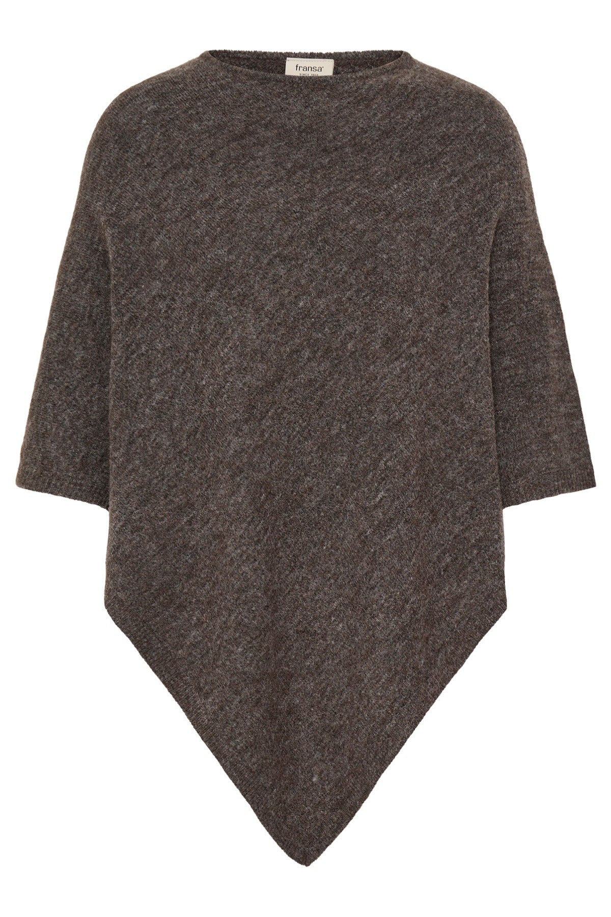 Charcoal grå uldponcho med rund hals og asymmetrisk bund i blød kvalitet.
