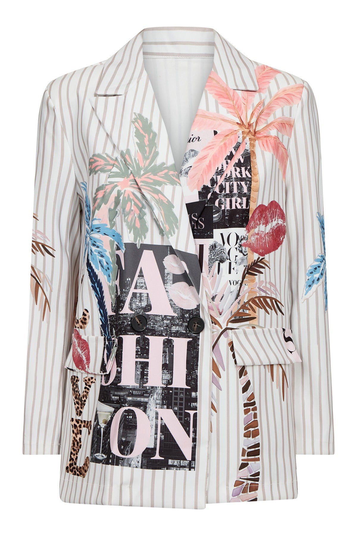 Carla Beach - Stribet blazer med print