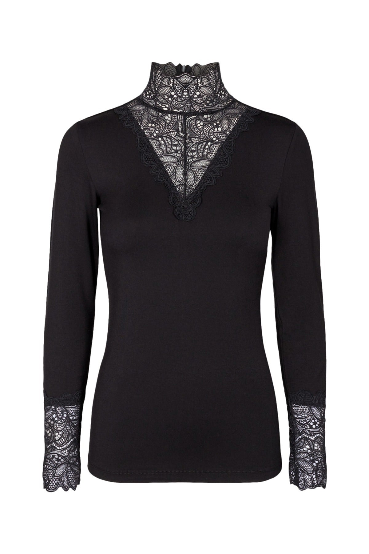 Gia - Bluse med blondekrave og blondemanchetter