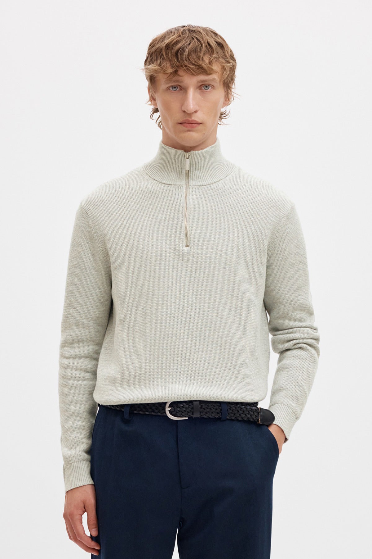 SLHDANE - Langærmet struktureret strik med half zip