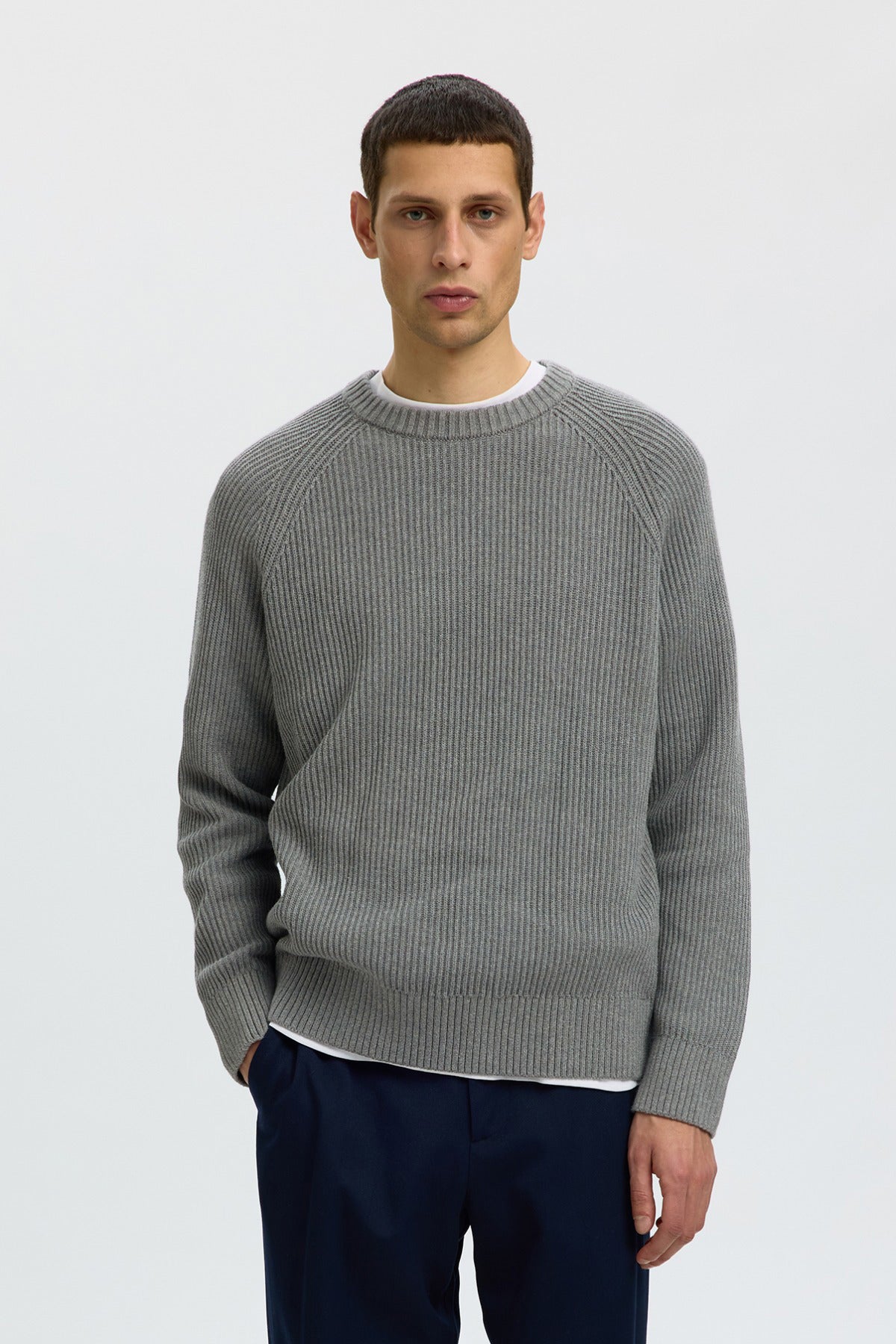 SLMBRAUN - Langærmet striktrøje med crewneck
