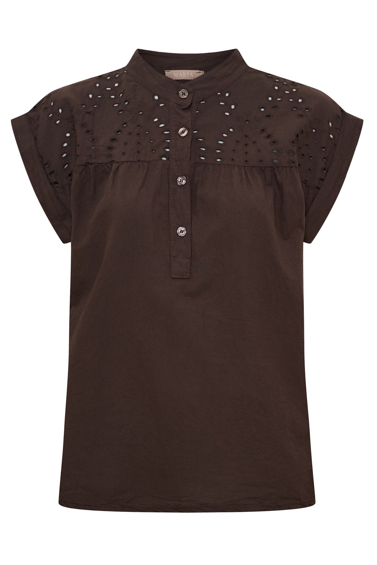 MdcRebekka - Bluse med broderi og kinakrave