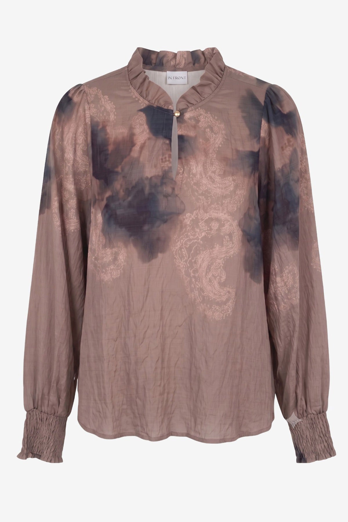 Ariella - Langærmet bluse med print og flæsekrave