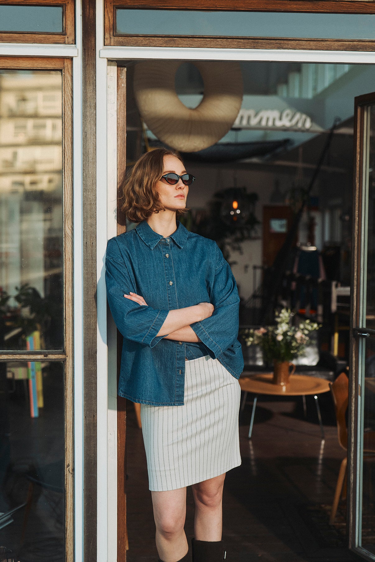 Adda - Denim skjorte med trekvartærmer