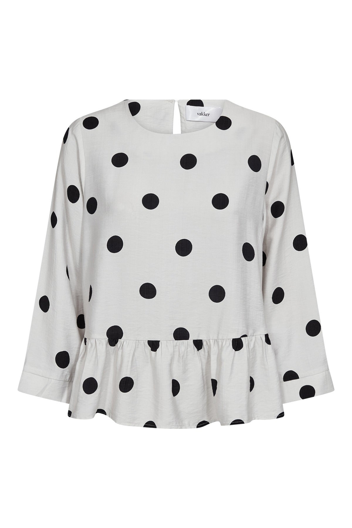 Jade - Peplum bluse med trekvartærmer og polka prikker