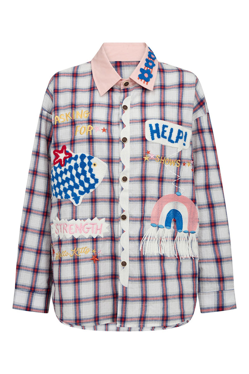Carla Check - Ternet skjorte med broderet patches