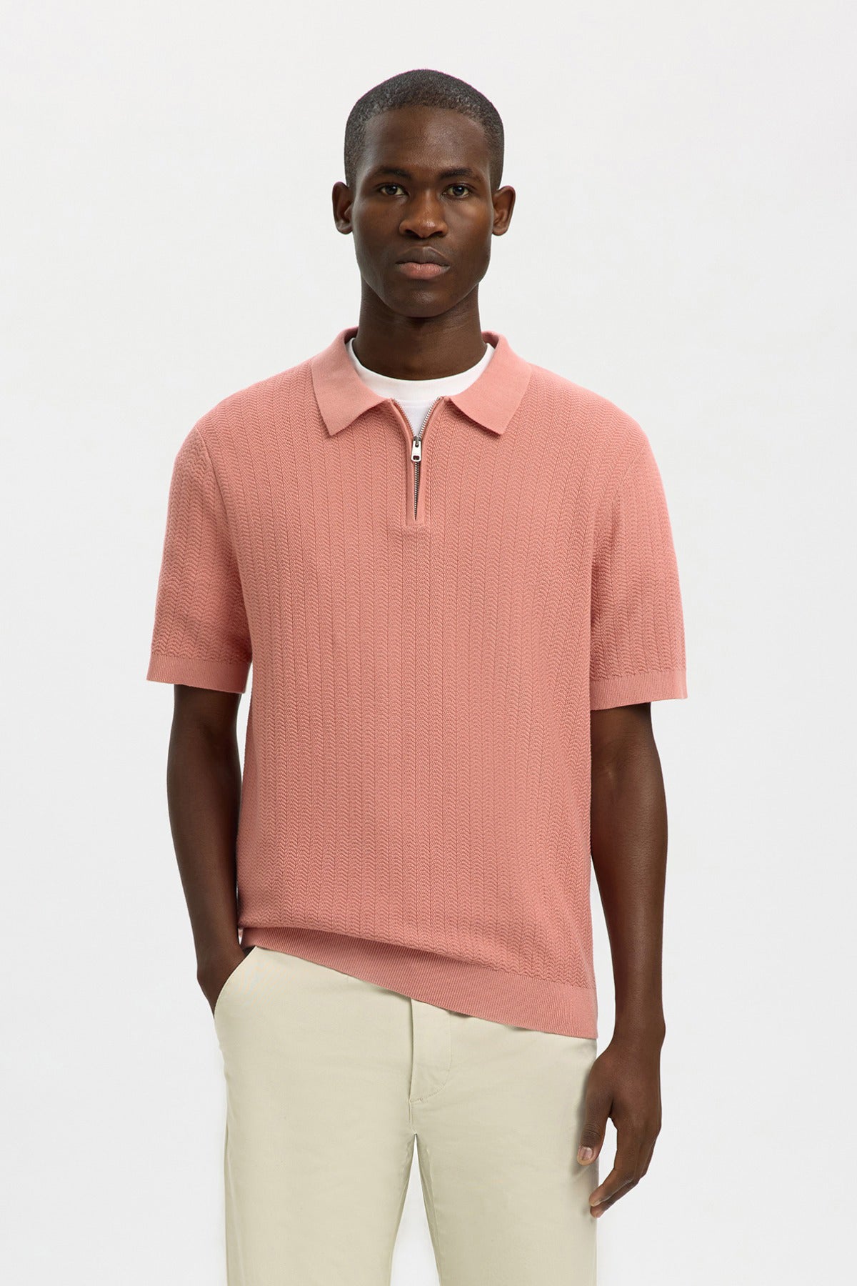 SELECTED HOMME SLHCRAN SS KNIT STRUCTURE ZIP POLO NOOS