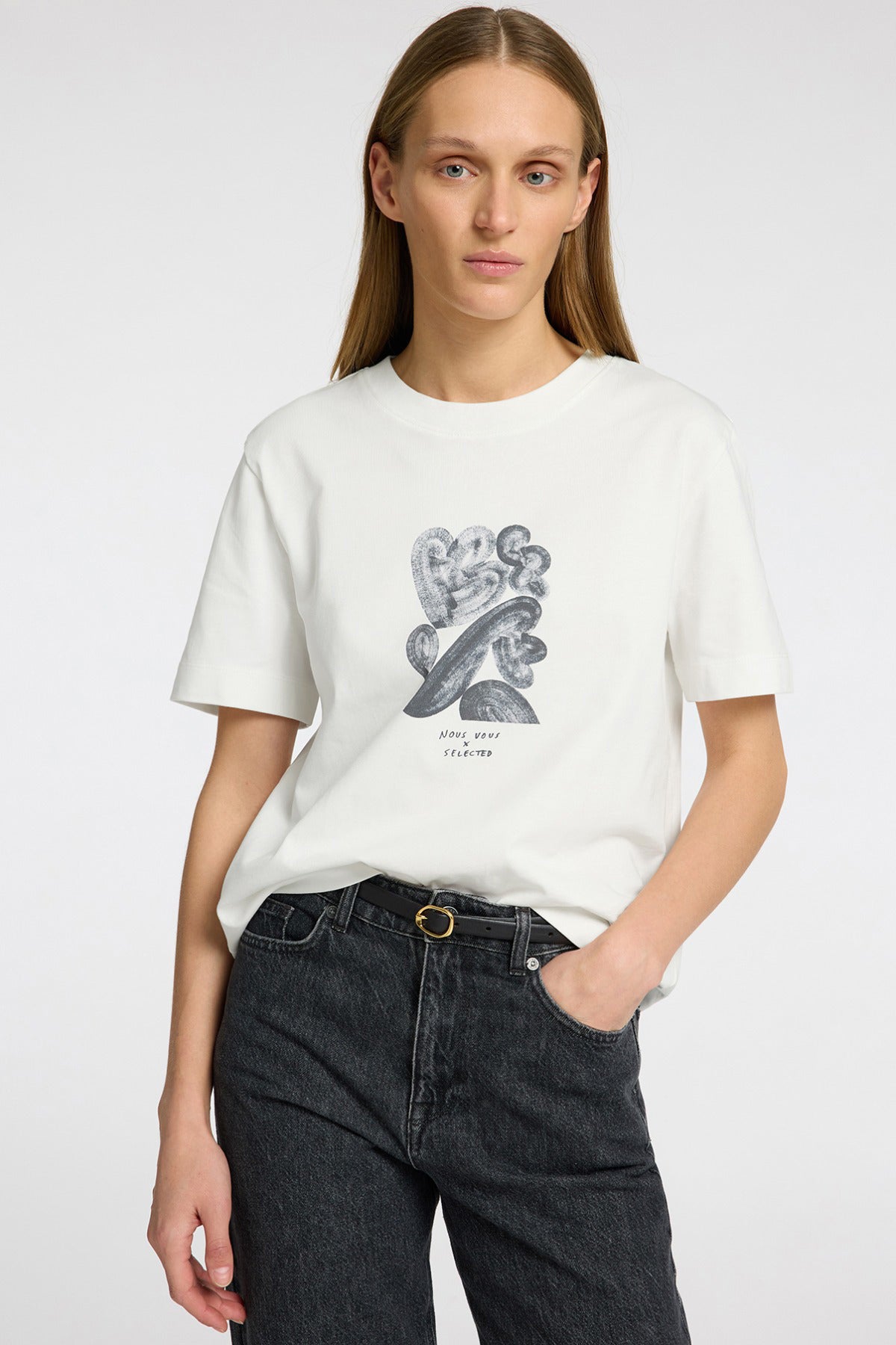 SELECTED FEMME SLFESSENTIAL SS BOXY PRINTED INK TEE