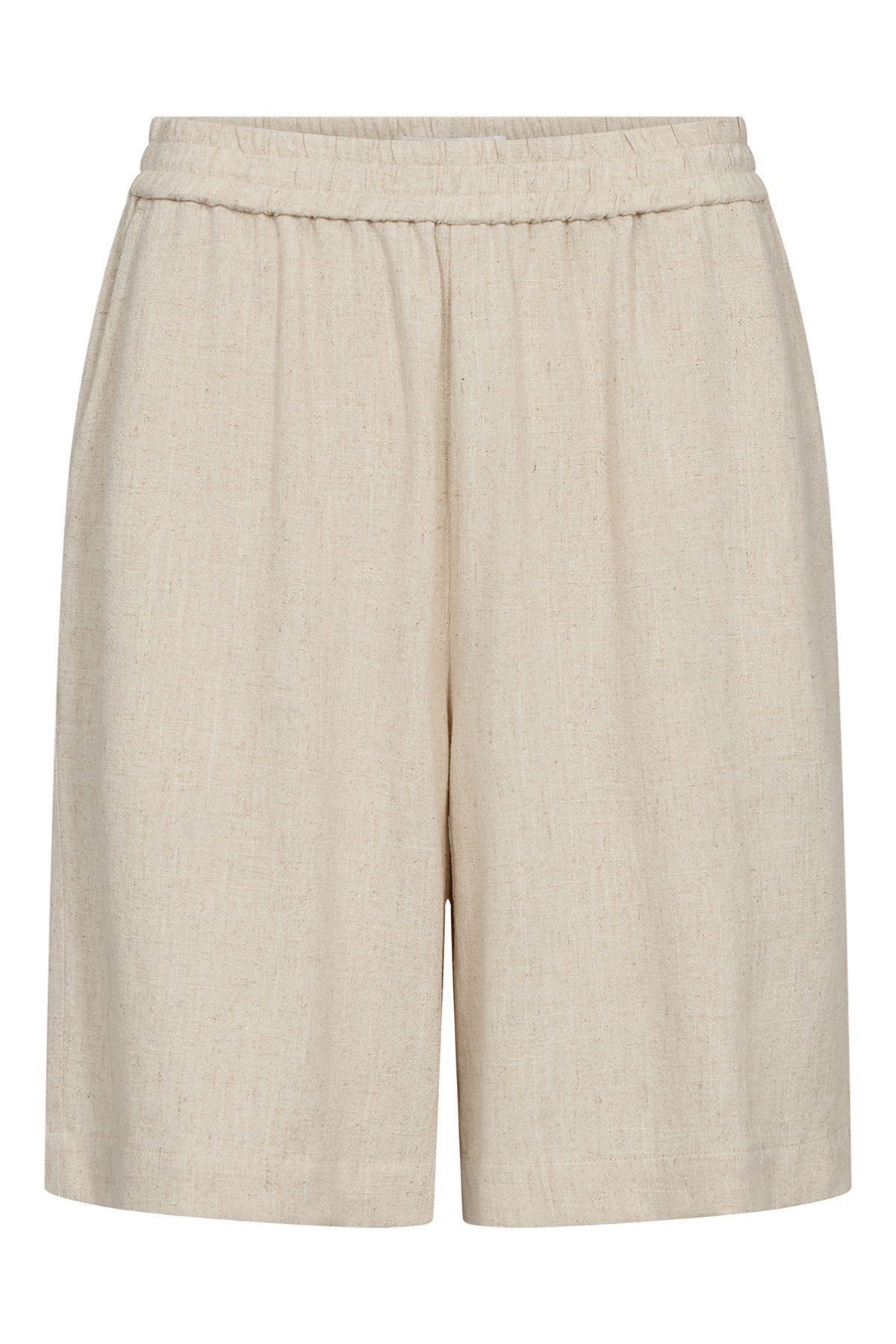 Lyse beige shorts i linnedblanding med elastisk talje og løs pasform.