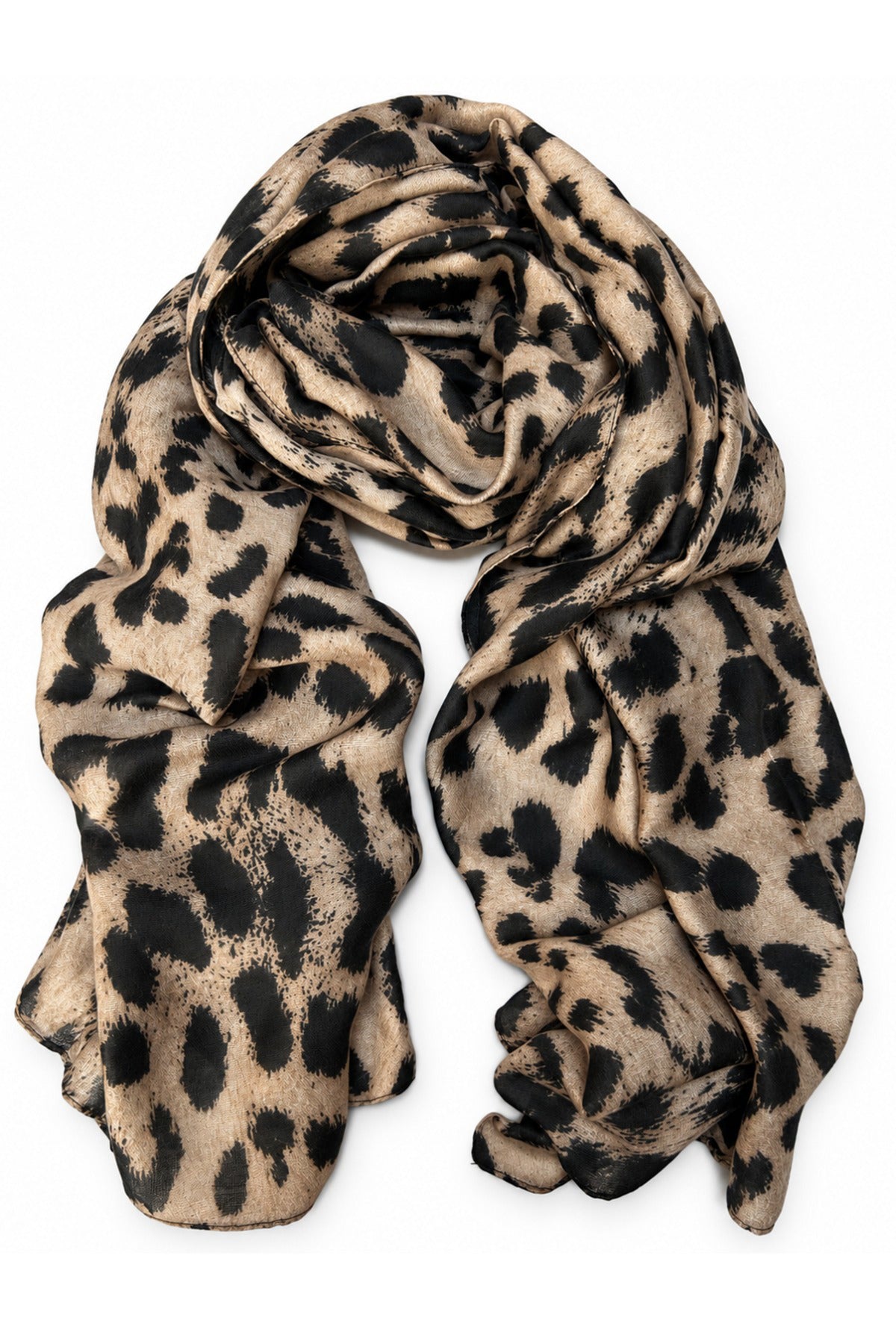 Langt tørklæde med stort leopardprint i viskose
