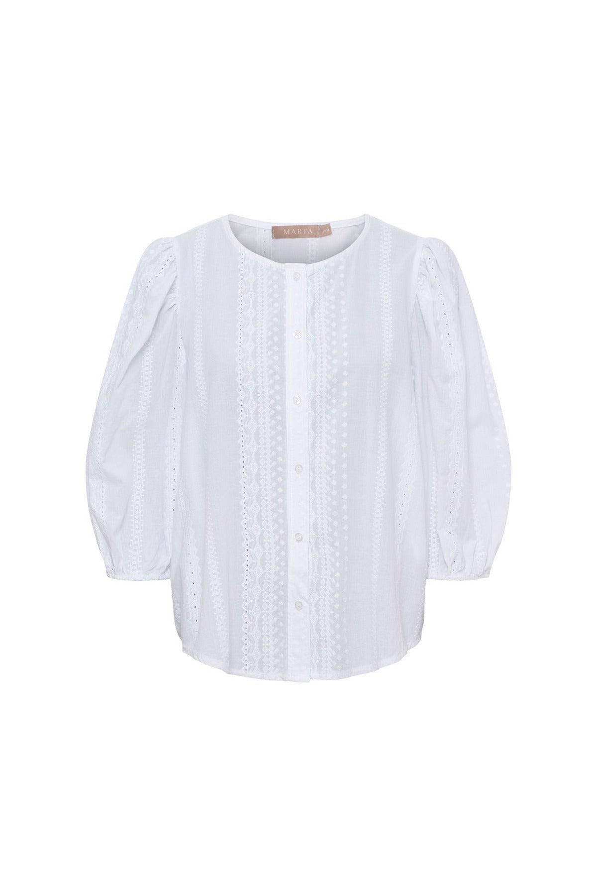 MdcValessia - Skjortebluse med broderi anglaise og trekvartærmer