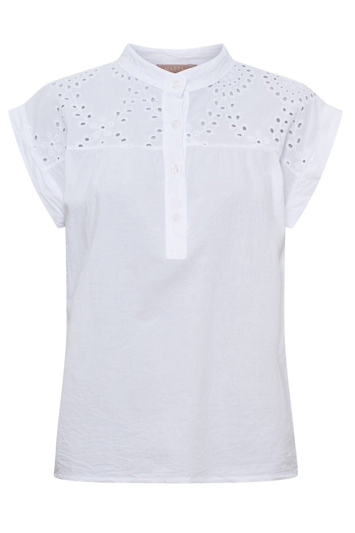 MdcRebekka - Bluse med broderi og kinakrave