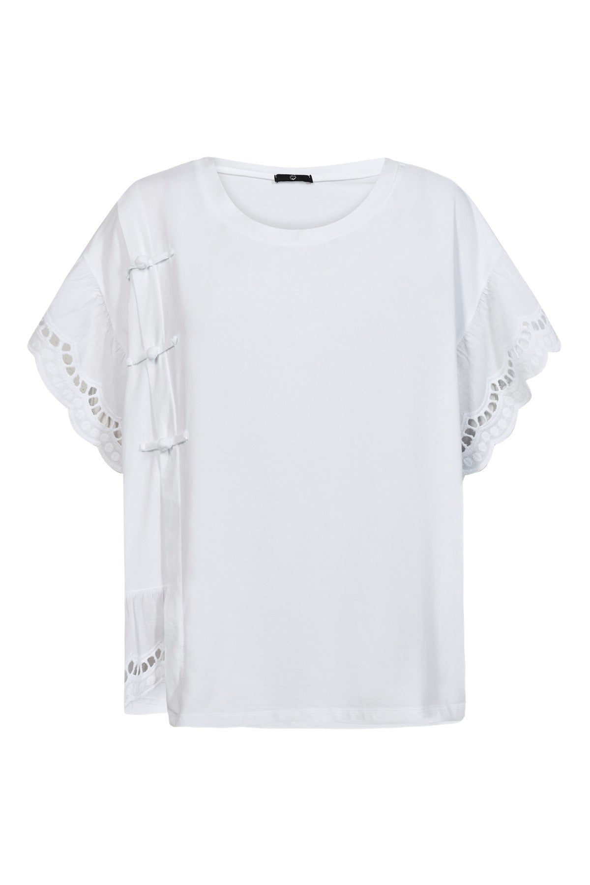 T-shirt med broderi anglaise og sløjfedetaljer