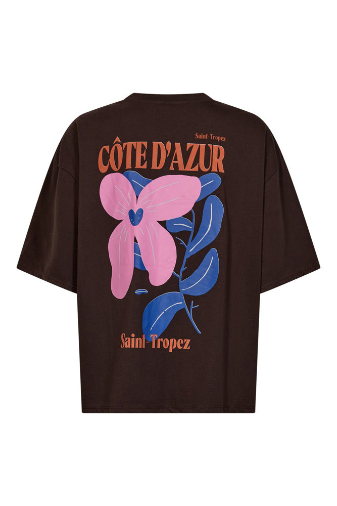Brun t-shirt med blomstermotiv
