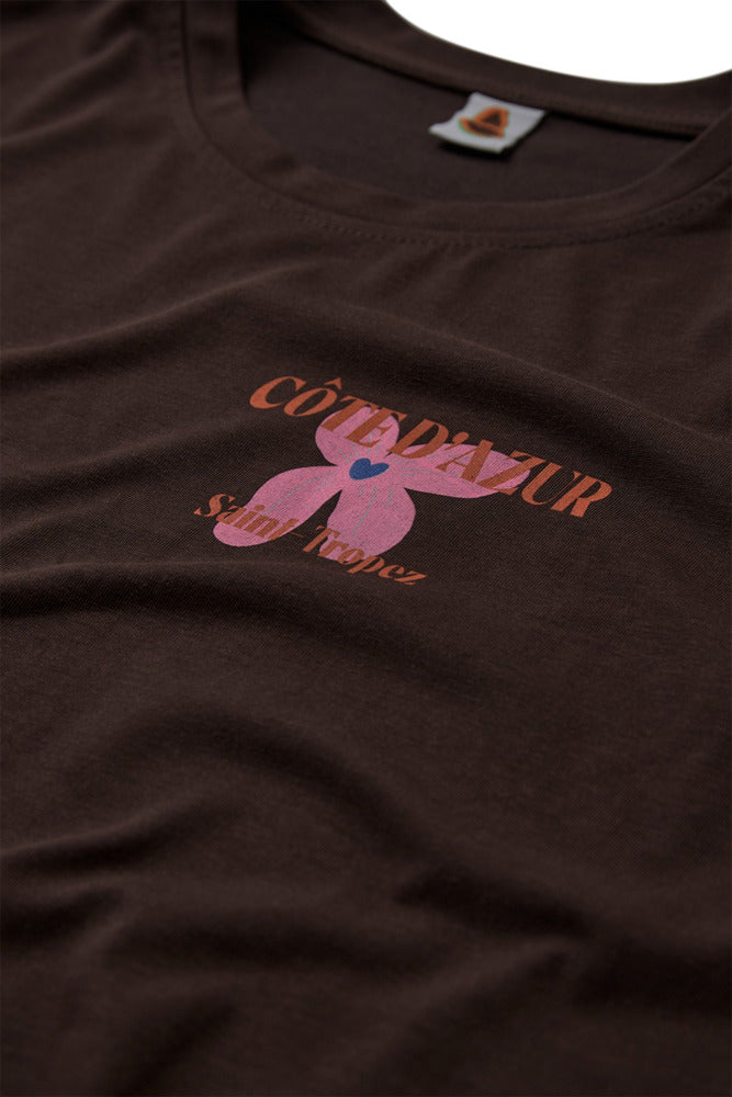 Brun t-shirt med blomstermotiv