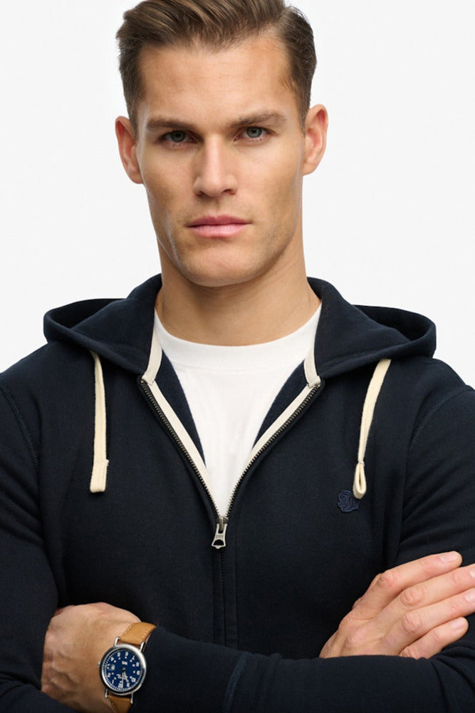 Hættetrøje med lynlås og broderet logo