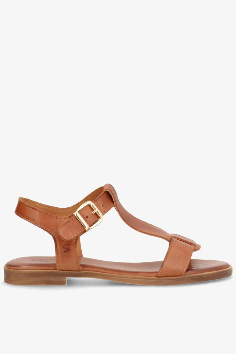 NORA - Flad lædersandal med rem