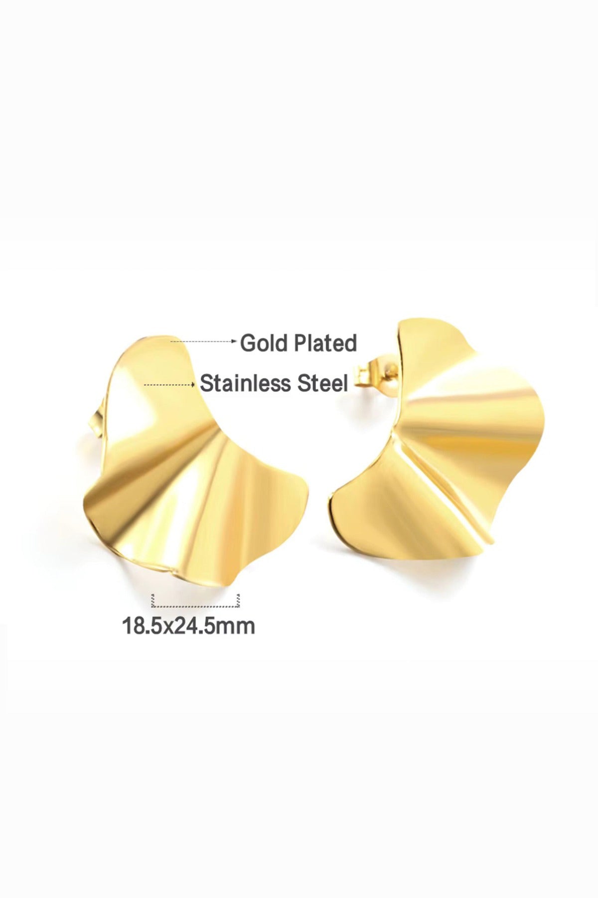 Bølgede øreringe i forgyldt rustfrit stål med glat og blank finish, onesize.