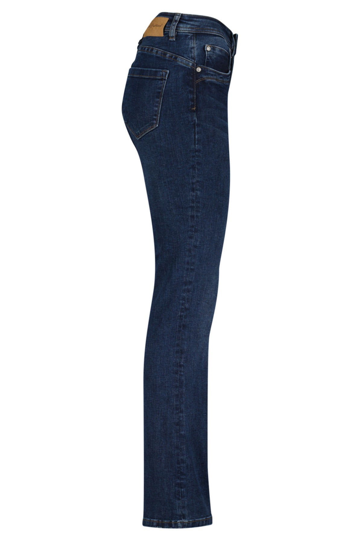 Mørkeblå jeans med regular fit og let flair ben i strækstof.