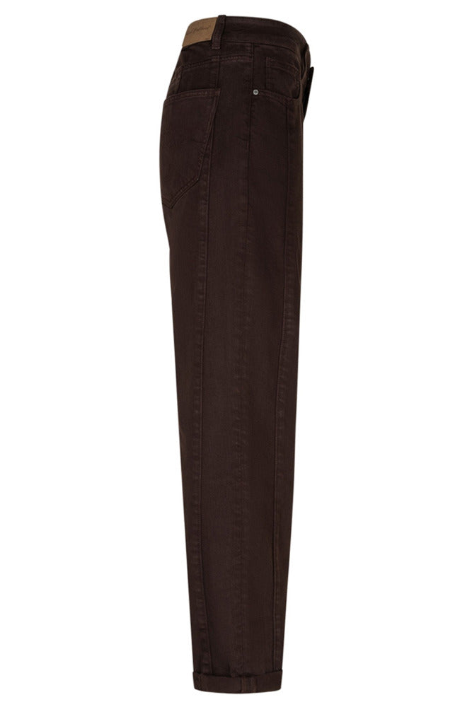 Mørkebrune bløde bukser i tencel twill med lige ben og lommer.