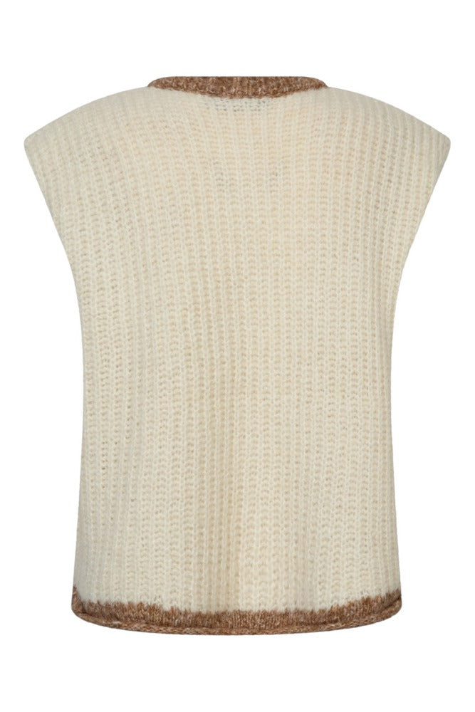 Strikket vest med dekorative lommer og knapper