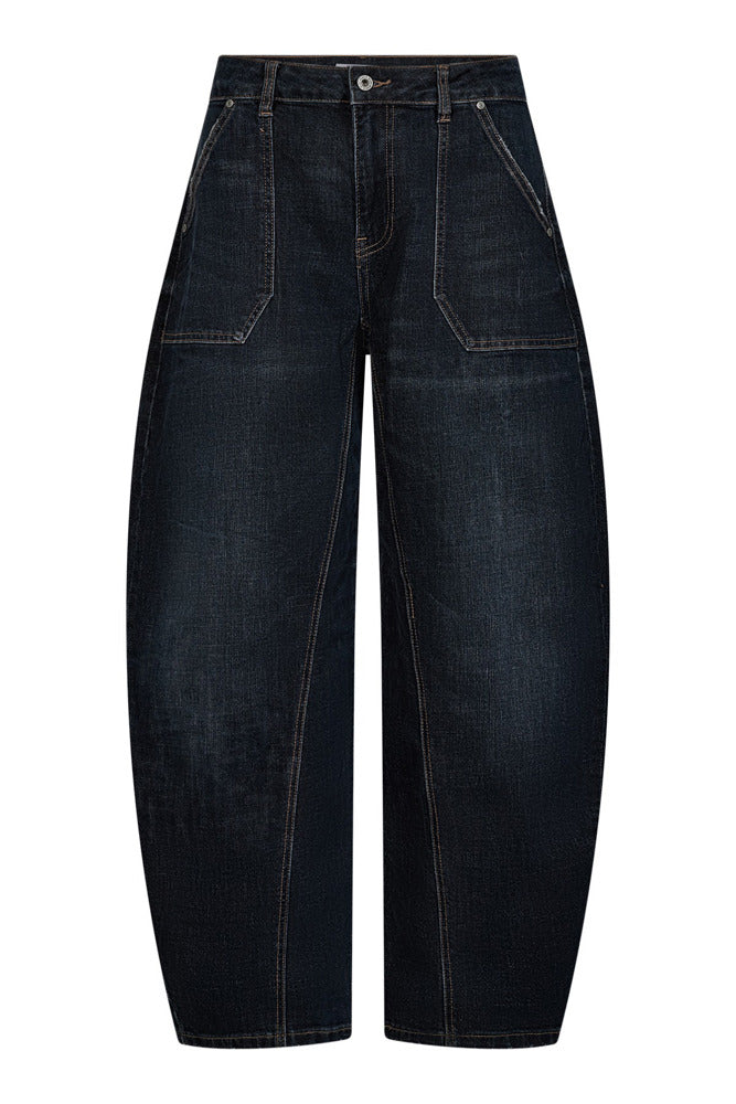 Barrel jeans i mørk denim