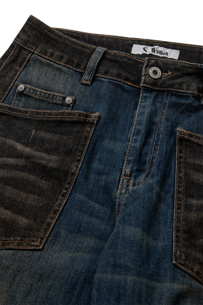 Barrel jeans med to denimfarver