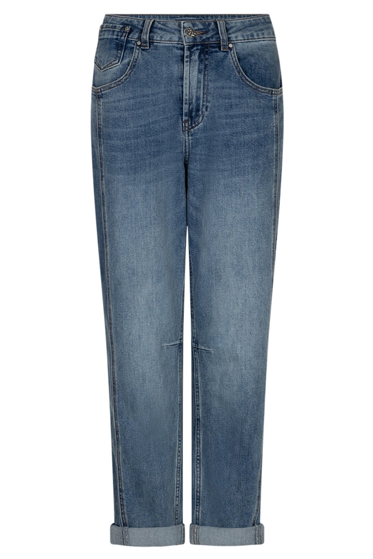 Blå vintage denimjeans med opsmøg og klassisk fem-lomme design.
